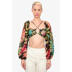 PatBO Black Tropicalia Stretched Crop Top sz S